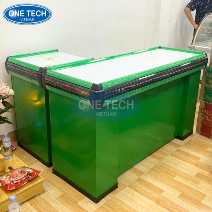 quầy thu ngân chữ L Đồng Tháp 1m2 màu xanh 