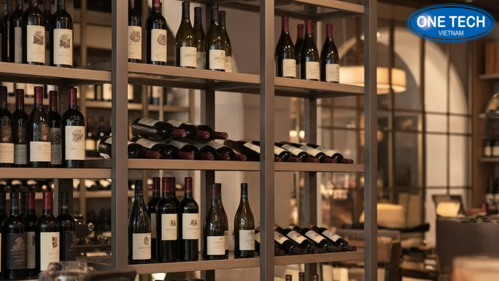 Bảng yếu tố ảnh hưởng giá kệ trưng bày rượu như kích thước, chất liệu, hoàn thiện bề mặt và phụ kiện