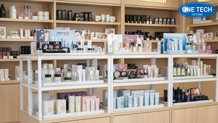 Banner tư vấn layout và báo giá kệ trưng bày mỹ phẩm, hotline 0933021077