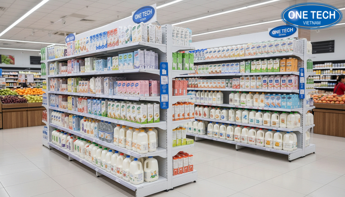 Case study lắp đặt kệ trưng bày sữa Đồng Tháp 01 Hình thực tế lắp đặt kệ trưng bày sữa tại Đồng Tháp do OneTech cung cấp