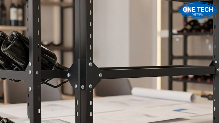 Infographic quy trình 4 bước đặt mua kệ trưng bày rượu từ gửi mặt bằng đến lắp đặt