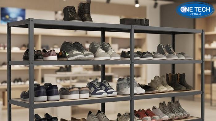 Kệ sắt V lỗ đa năng dùng làm kho hoặc trưng bày giày dép