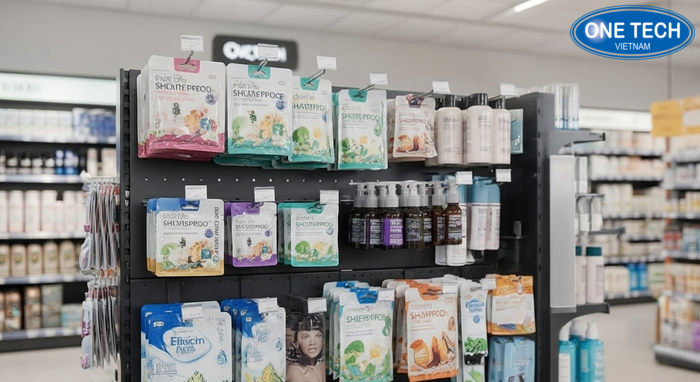 Mẫu kệ treo dầu gội dây thiết kế theo nhu cầu trưng bày thực tế tại Đồng Tháp