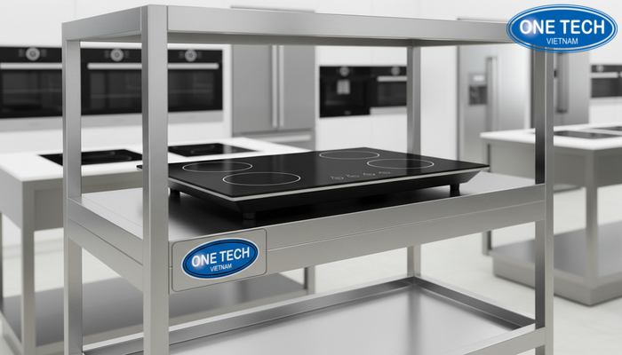 Kệ trưng bày bếp từ inox bền đẹp dễ vệ sinh