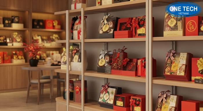 Kệ trưng bày quà biếu cao cấp cho cửa hàng quà tặng, thiết kế sang trọng