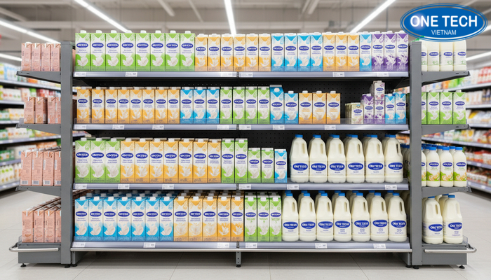 Kích thước kệ sắt trưng bày sữa phổ biến Minh họa kích thước kệ trưng bày sữa dài 1.2m sâu 0.4m cao 2m