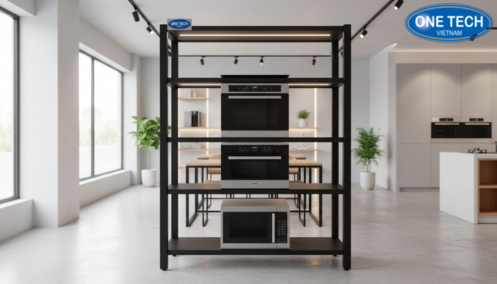 Mẫu kệ combo trưng bày bếp từ và thiết bị nhà bếp