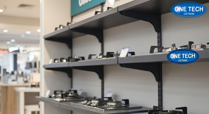 Mẫu kệ trưng bày bếp gas đa tầng áp tường tối ưu diện tích