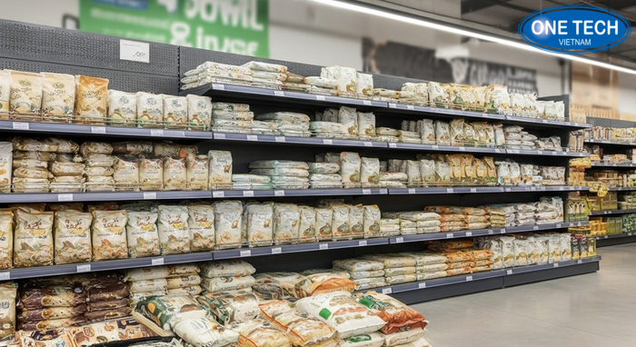 Bản vẽ layout bố trí kệ trưng bày gạo tối ưu lối đi Mockup bản vẽ layout bố trí khu kệ gạo theo mặt bằng thực tế