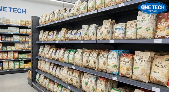 Layout bố trí kệ trưng bày gạo theo diện tích cửa hàng Sơ đồ mặt bằng mini gợi ý bố trí kệ trưng bày gạo cho cửa hàng nhỏ vừa và siêu thị mini