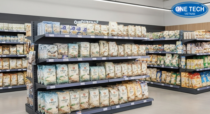 Trước sau khu trưng bày gạo xếp sàn và trưng lên kệ So sánh trước sau khu trưng bày gạo: xếp sàn và trưng lên kệ