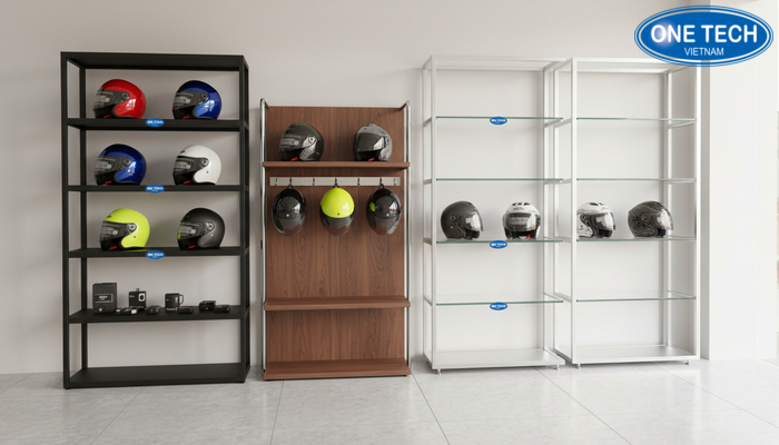 Bảng giá tham khảo các loại kệ để mũ bảo hiểm theo chất liệu và số tầng