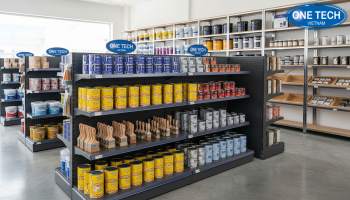 Bảng giá tham khảo kệ trưng bày sơn nước theo nhóm vật liệu và tải trọng