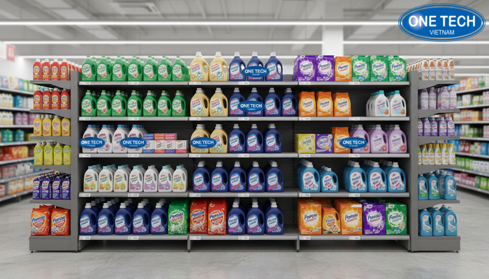 Liên hệ mua kệ trưng bày nước giặt Đồng Tháp Banner liên hệ tư vấn kệ trưng bày nước giặt One Tech Đồng Tháp hotline 0933021077