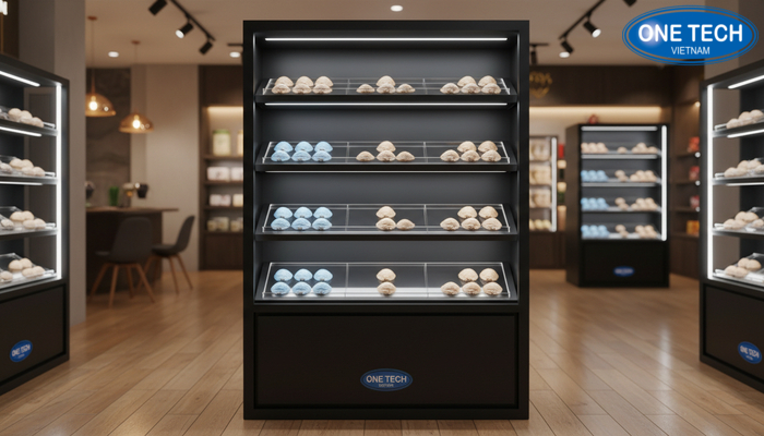 Mẫu kệ trưng bày yến sào tích hợp đèn LED đổi màu