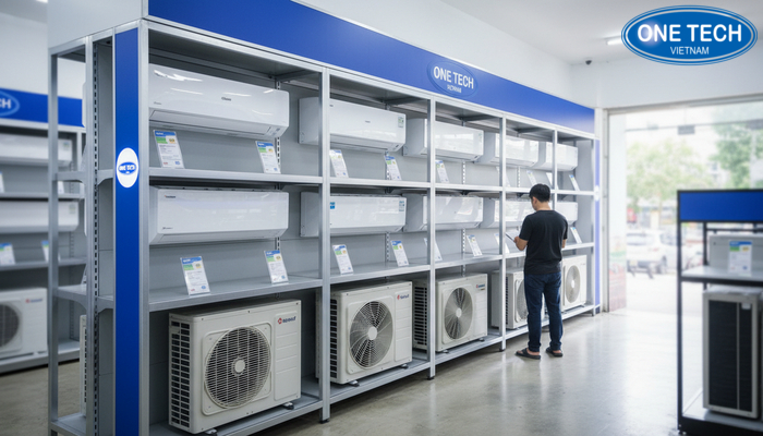 Kệ trưng bày điều hoà cho cửa hàng nhỏ Giải pháp kệ trưng bày điều hoà cho cửa hàng nhỏ và vừa