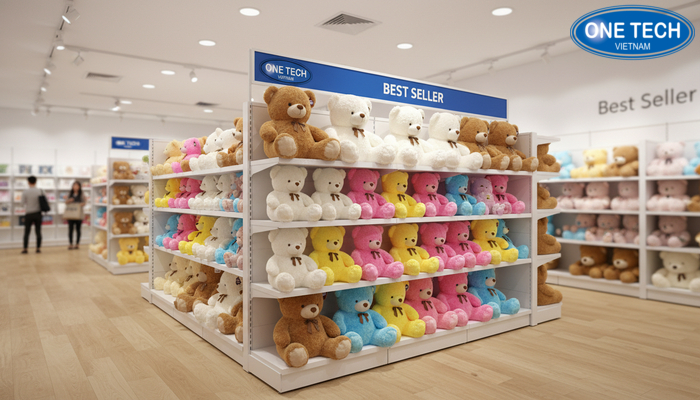 Góc best seller với kệ trưng bày gấu bông giúp tăng tỷ lệ chọn mua