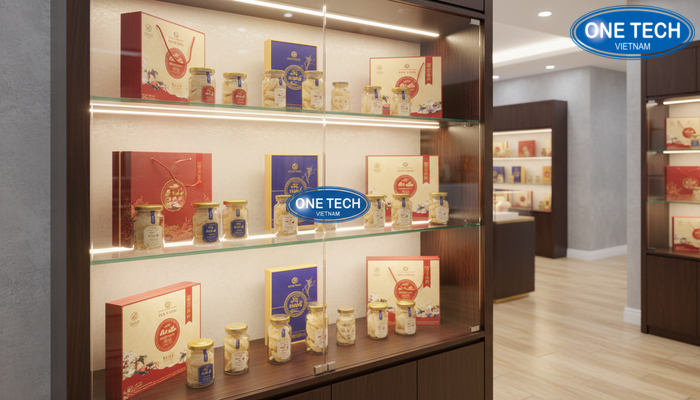 Hệ thống đèn LED hắt tầng cho kệ trưng bày yến sào