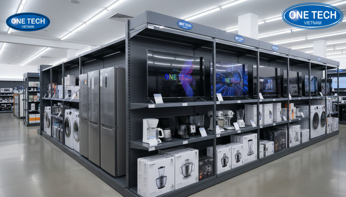 Hệ thống kệ trưng bày đồ điện tải trọng lớn Hệ thống kệ siêu thị đồ điện tải trọng lớn do OneTech cung cấp