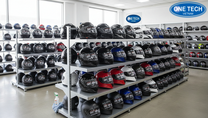 Infographic hướng dẫn vệ sinh và bảo dưỡng kệ để mũ bảo hiểm chuẩn