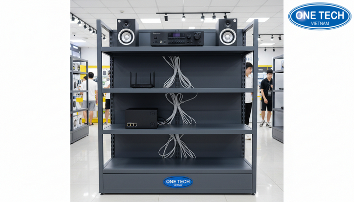 Kệ chuyên biệt cho thiết bị điện tử điện lạnh Kệ trưng bày đồ điện chuyên biệt có khoảng hở giúp thông thoáng