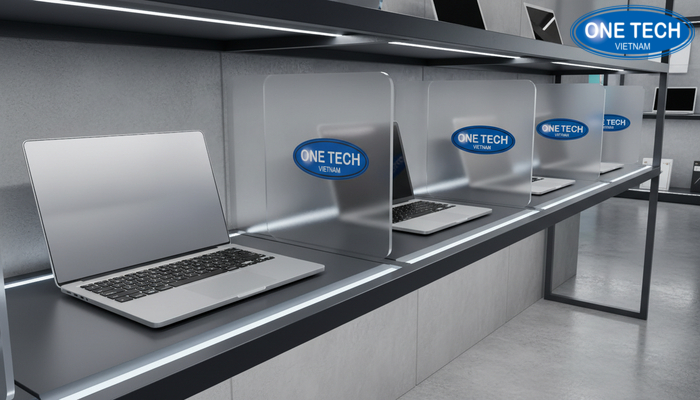 Ke vach ngan trung bay laptop Ke trung bay laptop co vach ngan chong va cham