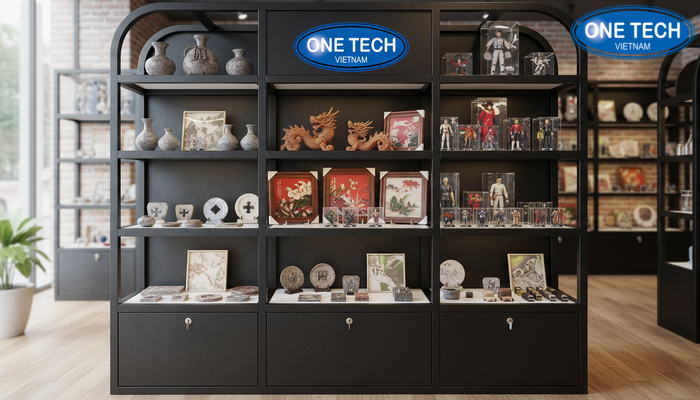 Kệ trưng bày đa năng có ngăn kéo hoặc khóa bảo vệ hàng hóa giá trị