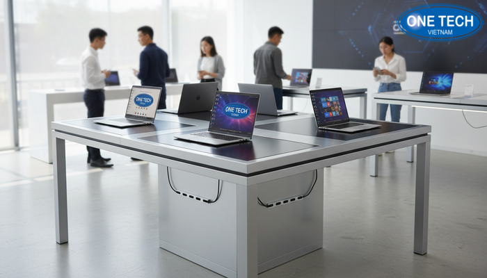 Ke dao trung bay laptop Ke dao giua nha danh cho khu trai nghiem laptop