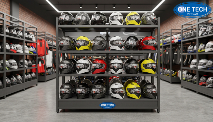 Kệ để mũ bảo hiểm kiểu đứng cho cửa hàng