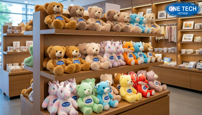 Kệ gỗ cao cấp trưng bày gấu bông phù hợp cửa hàng quà lưu niệm