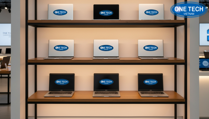 Ke khung sat mat go trung bay laptop Ke khung sat mat go sang trong giup laptop noi bat