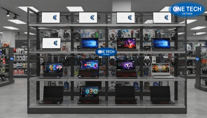 Ke trung bay laptop lung luoi Ke trung bay laptop lung luoi thoang, de dieu chinh tang