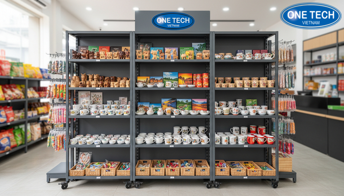 Kệ trưng bày đa năng modul di động, linh hoạt chuyển đổi bố cục cửa hàng