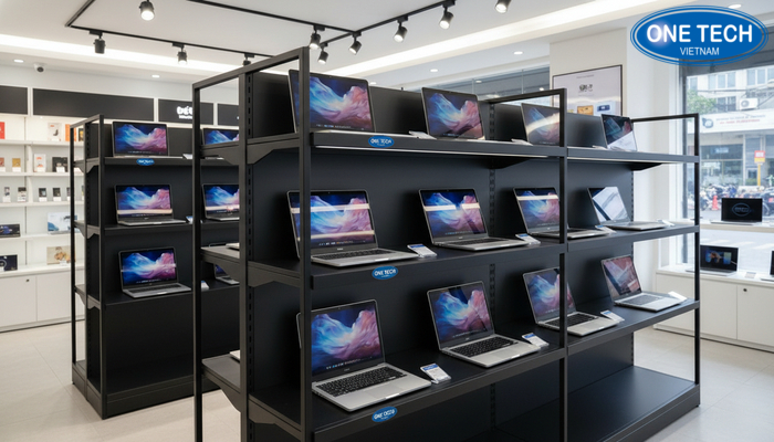 Ke modul trung bay laptop Ke modul linh hoat de thay doi layout showroom laptop