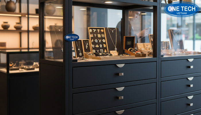 Kệ có ngăn kéo và khóa giúp bảo vệ hàng lưu niệm giá trị cao