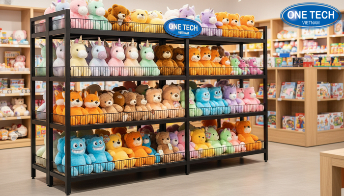 Kệ sắt đứng đa tầng trưng bày gấu bông cho shop lớn