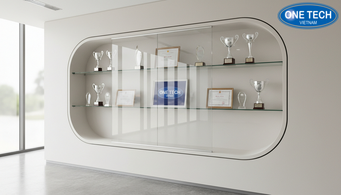 Mẫu kệ âm tường trưng bày bằng khen nhiều tầng có cửa kính