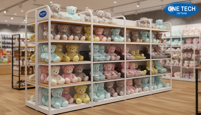 Các mẫu kệ trưng bày gấu bông đa dạng chất liệu và thiết kế