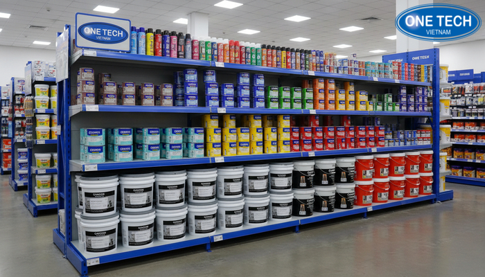 Minh họa phân tầng theo trọng lượng khi trưng bày thùng sơn