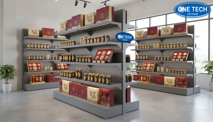 Mẫu kệ trưng bày yến sào đa dạng tại showroom OneTech