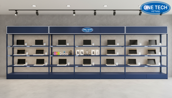 Showroom Ke sieu thi Dong Thap Khong gian tham khao mau ke trung bay laptop tai Ke sieu thi Dong Thap