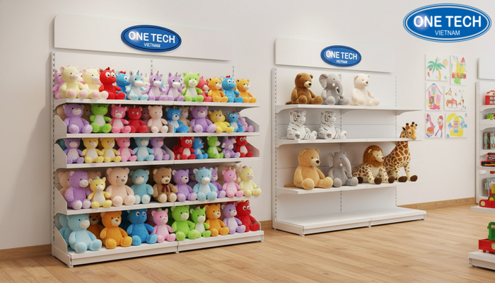So sánh kệ đa tầng và kệ đơn tầng cho trưng bày gấu bông