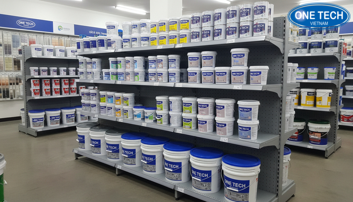 Minh họa kích thước và khoảng cách tầng kệ trưng bày sơn nước