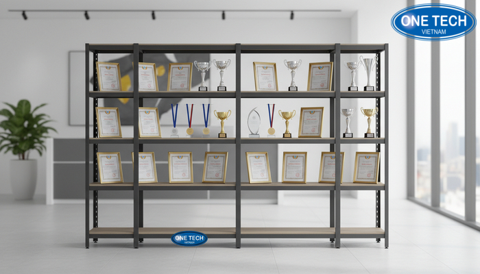 Tổng quan các mẫu kệ trưng bày bằng khen trong văn phòng và showroom