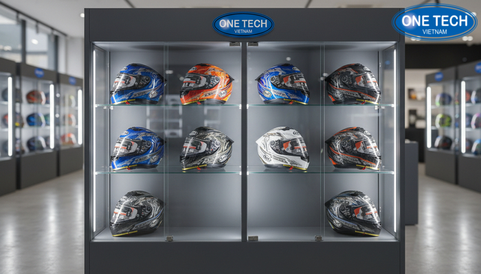 Tủ cửa kính chống bụi để mũ bảo hiểm đa năng