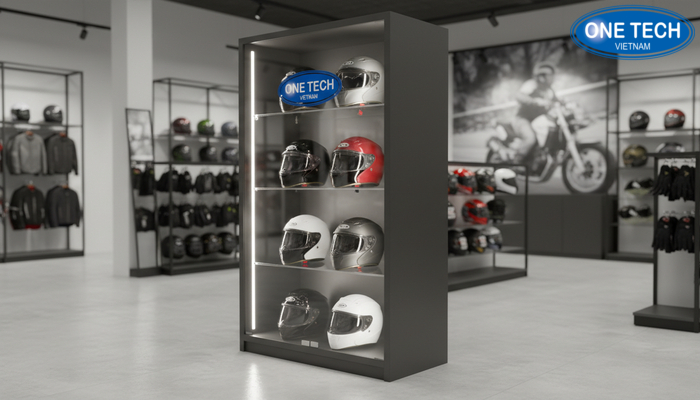 Tủ để mũ bảo hiểm cửa kính chống bụi