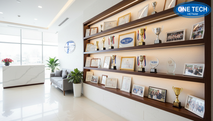 Ứng dụng kệ trưng bày bằng khen tại sảnh văn phòng