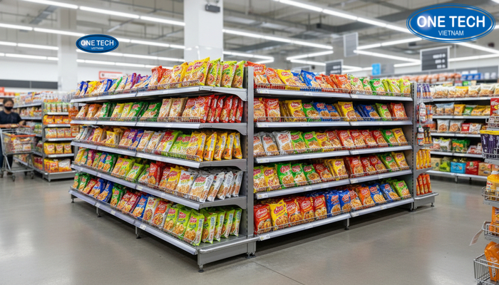 Kệ rổ mì dạng đôi trưng bày hai mặt, tối ưu lối đi