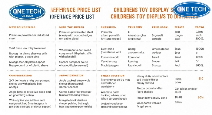 Giá kệ trưng bày đồ chơi trẻ em tham khảo Bảng giá tham khảo kệ trưng bày đồ chơi trẻ em theo chất liệu và cấu hình