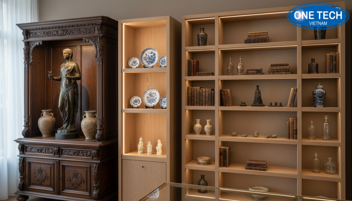 Mẫu kệ trưng bày đồ cổ được ưa chuộng Bộ sưu tập mẫu kệ trưng bày đồ cổ đẹp gồm kệ giả cổ, kệ gỗ tự nhiên và tủ gốm sứ